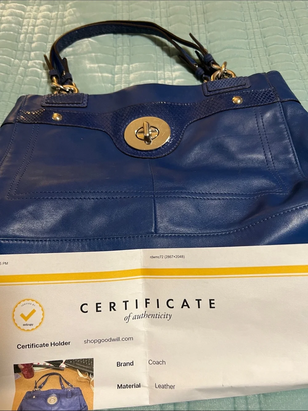 Penelope Blue Leather Coach turn-Lock Shoulder Bag
